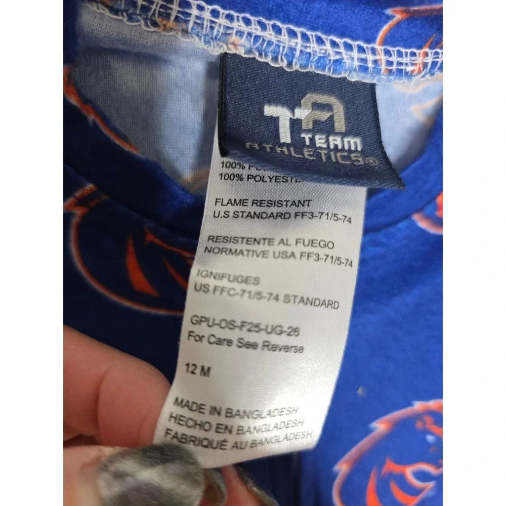 Team Athletics Boise State Broncos Infant Blue Footed Sleeper Pajamas 12M NEW